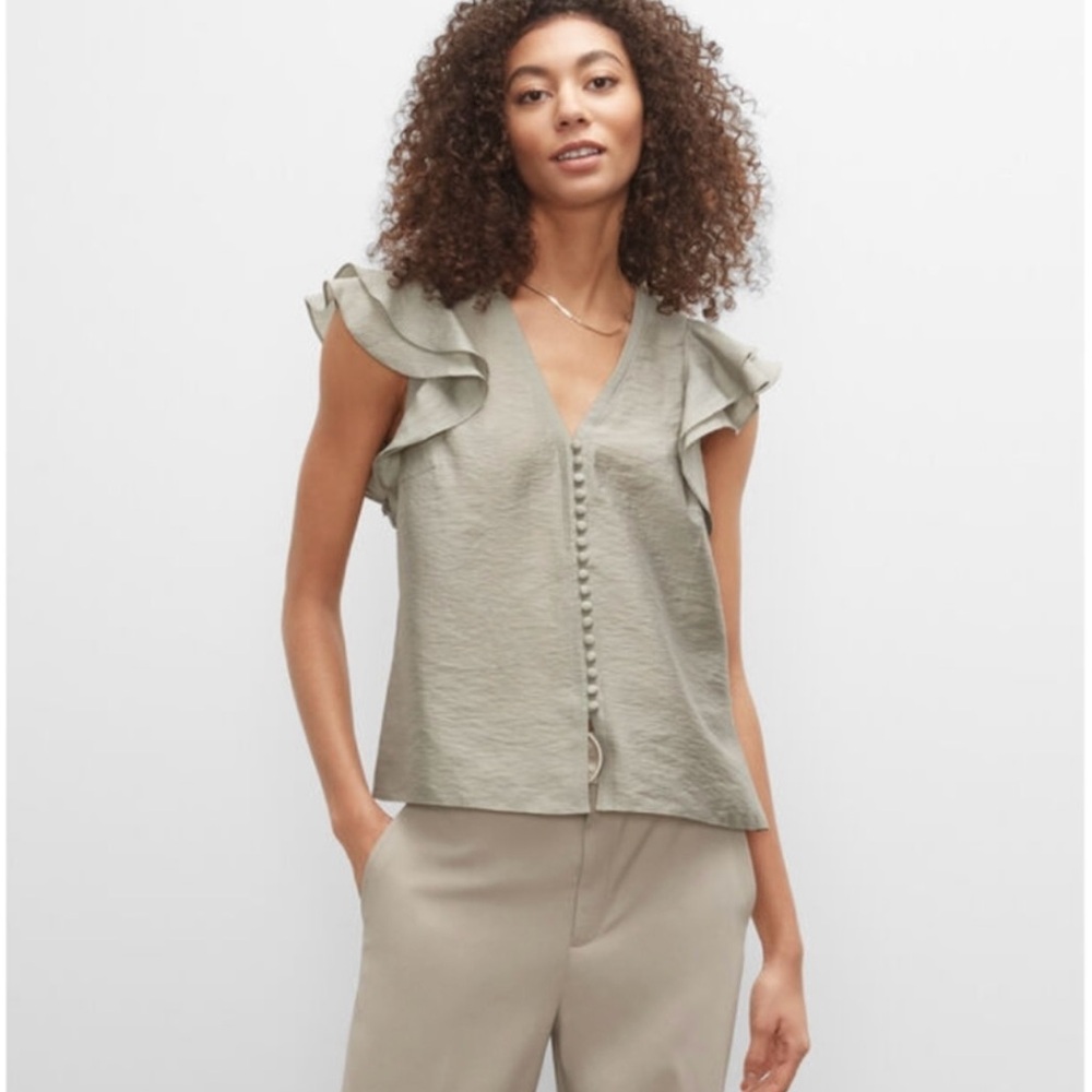 Club Monaco Ruffle Sleeve Button Top - Size XL